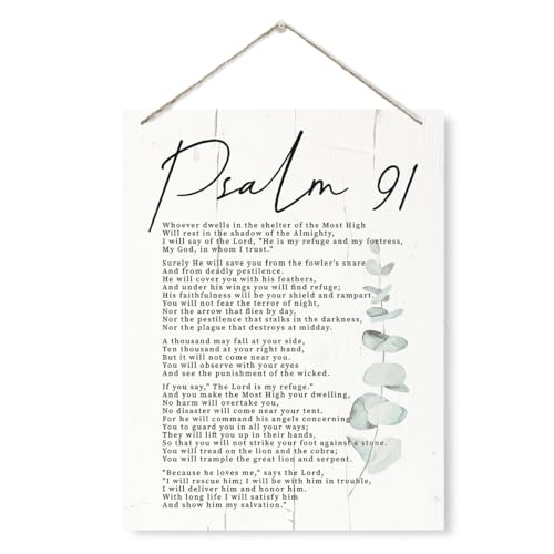 Psalm 91 Rustic Wooden Hanging Plaque Sign, Bible Verse Christian Wood Sign, Farmhouse Wall Decor for Church Home - color: Color 11