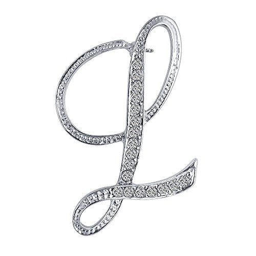 A-Z 26 Letters Pins Brooches Silver Plated Metal Broaches Pins-Clear Crystal Initial Breastpin - color: 1pcs-L