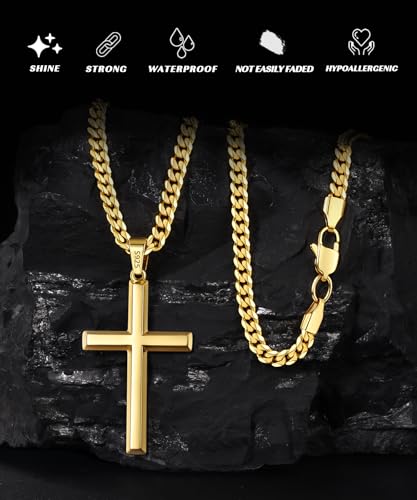 925 Sterling Silver or 18k Plated Gold Cross Necklace for Men Women - color: Gold Cross Pendant- Big