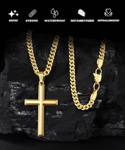 925 Sterling Silver or 18k Plated Gold Cross Necklace for Men Women - color: Gold Cross Pendant- Big