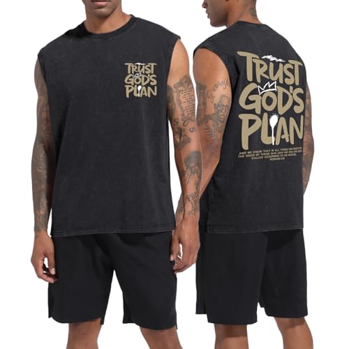 BINTEHGS Mens Sleeveless Graphic Tees Christian Tank Tops Workout Cut Off Shirt Acid Wash Gym Tanks Religious Faith Tee - color: Black, size: Small