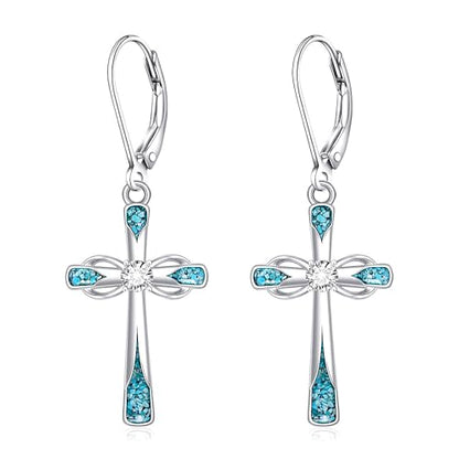 Cross Earrings for Women S925 Sterling Silver Turquoise Music Note Jesus Cross Earrings Dangle Christian Religious Faith Jewelry Birthday Gifts - style: Cross A