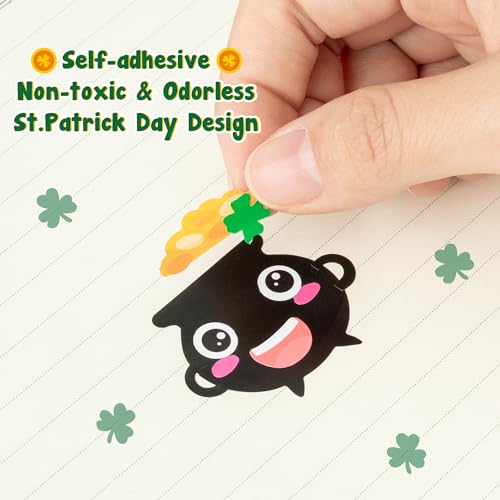 Haooryx St.Patrock’s Day DIY Stickers - 300 Pcs St.Patrock’s Day Make Your Own Shamrock Leprechaun Green Hat Waterproof Vinyl Reusable Laptop Sticker Roll Scrapbook Water Bottle Page Activity Pad - style: St.Patrock's Day 1Roll