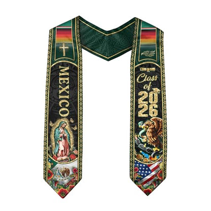 Mexico Graduation Sash, Cross Graduate Stole, Class Of 2026, Mexican Stole - color: Ds 04