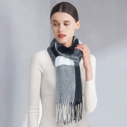Loritta Winter Scarf for Women, Long Plaid Shawl Wraps Scarves Gifts - color: Q-dark Grey White Lattice