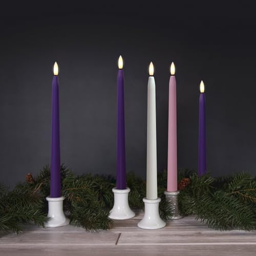 Stmarry Flameless Advent Candles, Set of 5 - Flickering LED Flame, 11 Inch Taper Candlesticks, Remote Controlled - 3 Purple, 1 Pink, 1 White for Christmas Wreath - color: Purple, Pink and White