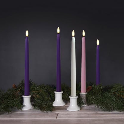 Stmarry Flameless Advent Candles, Set of 5 - Flickering LED Flame, 11 Inch Taper Candlesticks, Remote Controlled - 3 Purple, 1 Pink, 1 White for Christmas Wreath - color: Purple, Pink and White