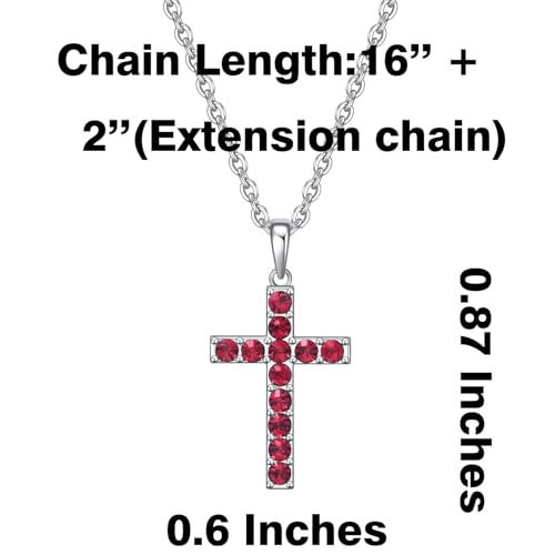 Birthstone Cross Necklace for Women,First Communion Gifts Easter Baptism Cross Jewelry Pendant Gift - color: 07July-Ruby Red