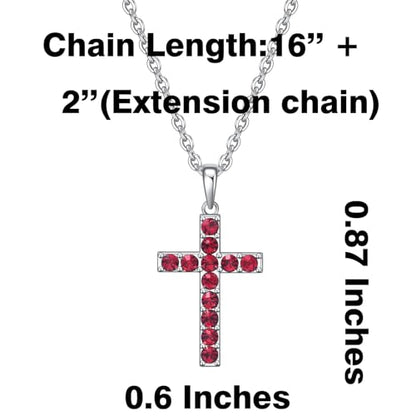 Birthstone Cross Necklace for Women,First Communion Gifts Easter Baptism Cross Jewelry Pendant Gift - color: 07July-Ruby Red