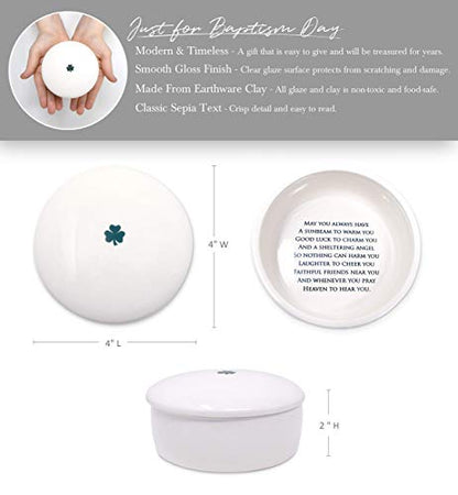 Susabella - Ceramic Round Keepsake Box With Green Irish Blessing & Shamrock