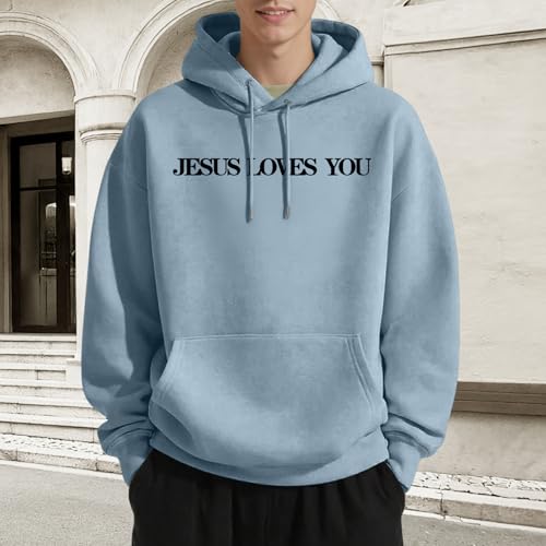 Christian Jesus Loves You Hoodies for Teen Religious Faith Sweatshirts Bible Verse Graphic Youth Hoodie - color: Blue Gray, size: XX-Large