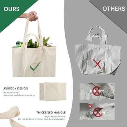 OKBA 5PCS Reusable Grocery Bags with Long Shoulder Straps and Short Handles,Inside Pocket.Large Canvas Shopping Bag