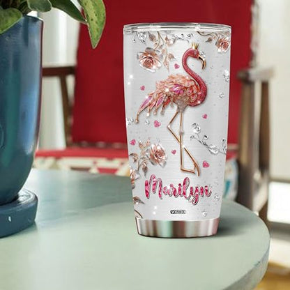 Personalized Flamingo Tumbler Gifts for Women Travel Cup Coffee Mug Gift for Mom Daughter Girls Sister Animal Lovers Insulated Stainless Steel 20oz With Lid - color: Flamingo