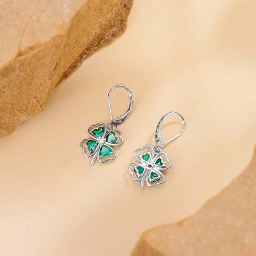 HPQQ Earrings for Women Sterling Silver Dangle Earrings Birthday Christmas Jewelry Gifts for Women Wife Mom - color: White Gold-Shamrock-A