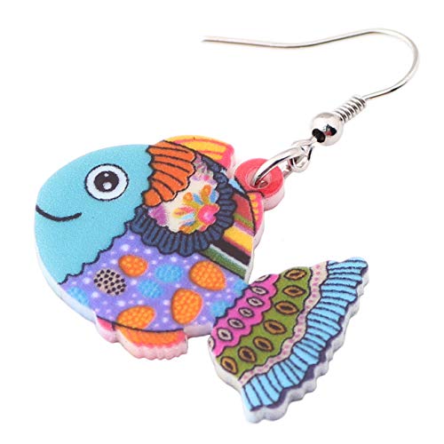 DUOWEI Novelty Cartoon Tropical Betta Fish Acrylic Earrings Colorful Marine Life Drop Dangle Jewelry Gifts - color: Multicolor