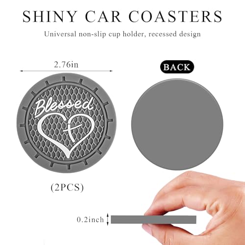 KVAEY 2 PCS Car Cup Holder Coasters, 2.76 Inch Anti Slip Vehicle Drink Mats with Cute Blessed Cross and Heart, Shockproof, Universal Car Accessories (Gray, 2 PCS) - color: Gray, size: 2 PCS