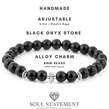 Wood Beaded Cross Bracelet for Men: Confirmation Gifts for Teens First Communion Religious Cross Statement - style: Onyx beads with cross