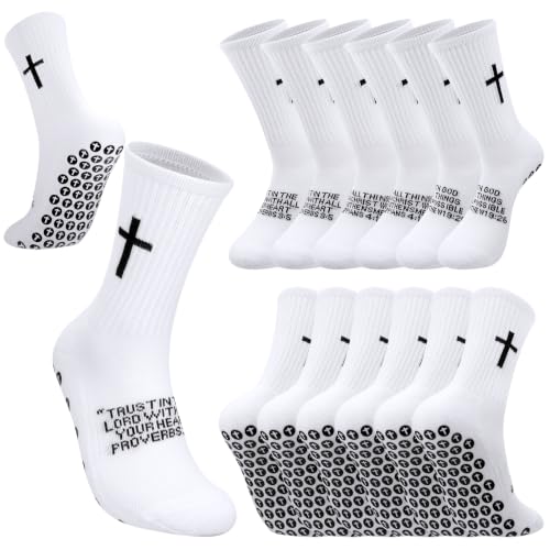 4/6 Pairs Christian Anti Slip Bible Verse Cross Print Socks - color: White 3:5