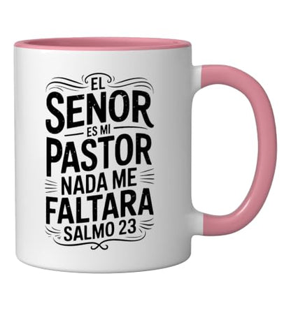 Spanish Christian With a Bible Verse Quote El Senor Es Mi Ceramic Mug, Pink/White, 11oz - color: Pink/White, size: 11 Ounces