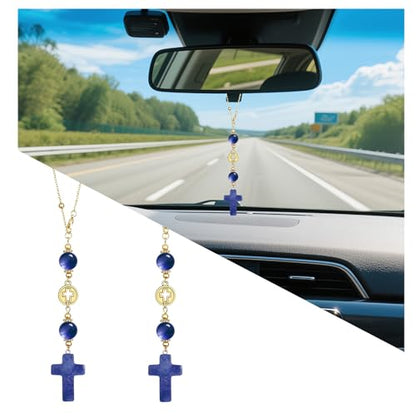 2 Pcs Car Mirror Hanging Accessories,Cross Crystal Style Beaded Pendant