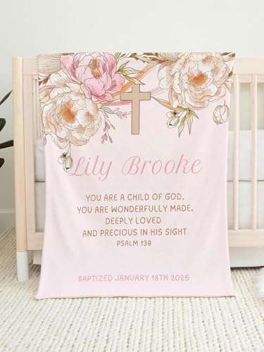Baptism Blankets For Girls, Dedication Blanket Quilt Personalized With Boho Floral Design, Infant Goddaughter Christening Blanket, Communion Throw From Godmother, Bible Verse Coverlet, Baby Dedicatio - color: #Ver15