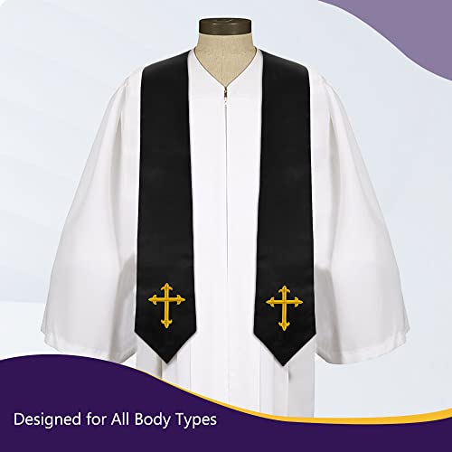 Piecatle Choir Stole with Cross Embroidery for Church, Ideal for Costume,60" - color: Black