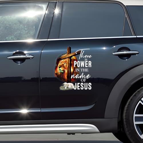 Jesus Lion of Judah Cross and Lamb There is Power in The Name of Jesus Transparent Vinyl Car Sticker (9x9 inches) - size: 1 Pack Size (9x9 inches)