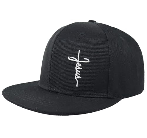 Classic Black Baseball Cap with Religious Cross Design, Adjustable Snapback Hat - color: Cross Black