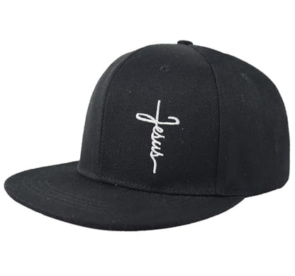 Classic Black Baseball Cap with Religious Cross Design, Adjustable Snapback Hat - color: Cross Black