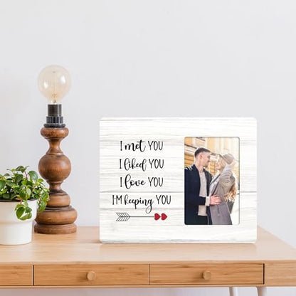Engagement Gifts for Couples Picture Frame, I Love You Gifts for Boyfriend Girlfriend Wooden Picture Frames, 4x6 inch Photo - color: Orange