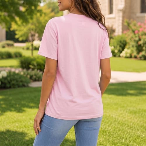 BeWithYou Christian Shirts for Women Religious Faith Jesus God Tshirts Inspirational Bible Verse Cross Graphic Tee Casual Top - color: Pink, size: Small