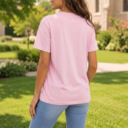 BeWithYou Christian Shirts for Women Religious Faith Jesus God Tshirts Inspirational Bible Verse Cross Graphic Tee Casual Top - color: Pink, size: Small
