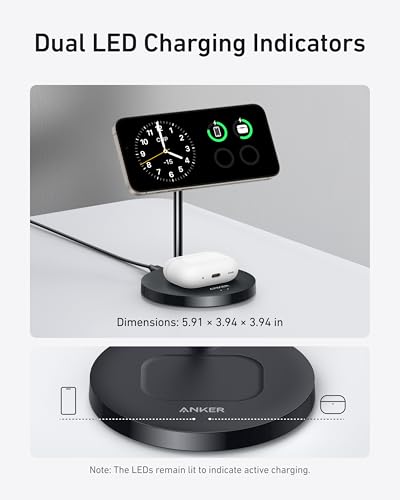 Anker MagGo 2-in-1 MagSafe Compatible Qi2 15W Wireless Charging Stand - color: Black
