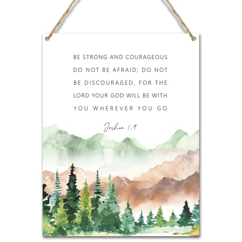 Watercolor Christian Wooden Hanging Sign Bible Verse Wall Decor for Home Office Gifts for Christmas Rustic Religious Hanging Door Wall Signs Inspirational Wall Quote Sign 10x8 inches - JZ003 - color: green mountain
