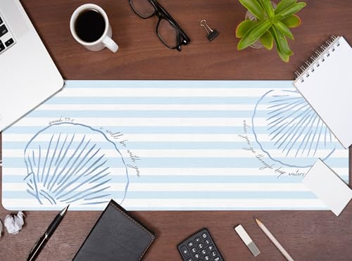 Beach Coastal Desk Mat Summer Blue Mouse Pad Large 31.5x11.8 - color: Blue Coastal Seashel, size: 31.5L x 11.8W inches