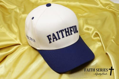 Faith Series 2-Tone Trucker Hat – Christian Faith-Based Cap with Bible Verse Detail - color: Faithful | Luke 16:10 | Navy