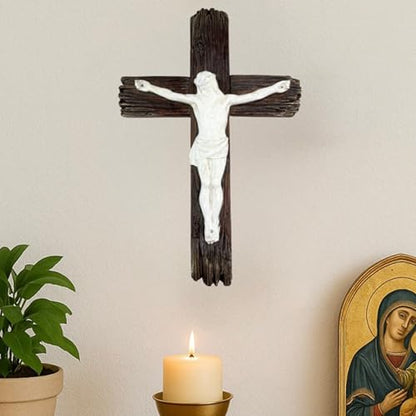 Top Brass Jesus Crucifix Cross, Rustic Catholic Christian Wall Decor, 12"
