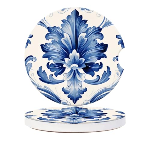 Cup Holder for Car,Blue and White Floral Elegant Print Ceramic Coasters Non-Slip Cup Holder Insert with Fingertip Grip, Auto Interior Accessories for Women & Men,Pack of 2, 2.56In - color: Rococo Floral Elegant Pattern