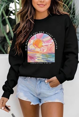 Christian Sweatshirts for Women Jesus Religious Faith Tops - color: Black, size: XX-Large