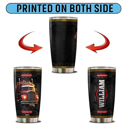 Personalized Truck Driver Tumbler Gifts for Men Insulated Stainless Steel 20oz With Lid Trucks Coffee Mug Travel Cup Water Bottle Gift for Trucker Him Husband Dad - color: TRUCKER