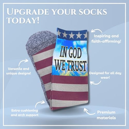 Bible Verse Socks for Men, Christian Scripture Crew Socks, Faith Gift - color: In God We Trust