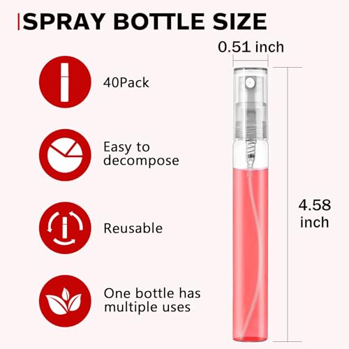 Mini Spray Bottle 10ml, Refillable Glass Spray Bottle, Glass Bottle Atomizer, Perfume Mouthwash Atomizer for Cleaning Refillable Container for Travel, Essential Oils, Perfume 40 Pcs, 10ml - size: 40PCS,10ML