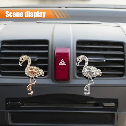 2PCS Bling Flamingo Car Dashboard Air Vent Trim Clips, Crystal Rhinestone Car Air Vent Clip, Cute Animal Car Interior Decoration Charm Accessories (Flamingo) - size: Flamingo