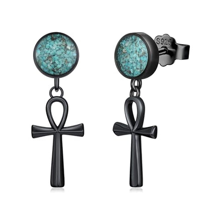 Black Dangle Drop Earrings 925 Sterling Silver Turquoise Earrings Jewelry Gifts for Women Men - style: Ankh