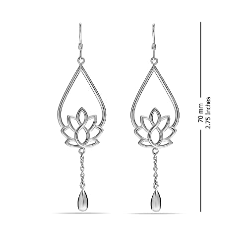 Charmsy 925 Sterling Silver Double Twisted Infinity Dangle Earrings for Women | Linear Marquise Large Loops Classic Infinity Drop Dangle Earrings - color: Long Lotus Flower