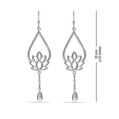 Charmsy 925 Sterling Silver Double Twisted Infinity Dangle Earrings for Women | Linear Marquise Large Loops Classic Infinity Drop Dangle Earrings - color: Long Lotus Flower