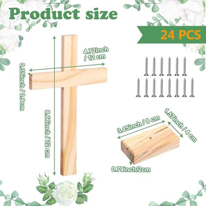 Suzile 24 Pcs Wooden Crosses for Craft Centerpiece Bulk Christian Nativity Tabletop Standing Baptism Religious Church Cross Sunday School First Communion Easter Party Favors, 8.66 x 4.72 Inch
