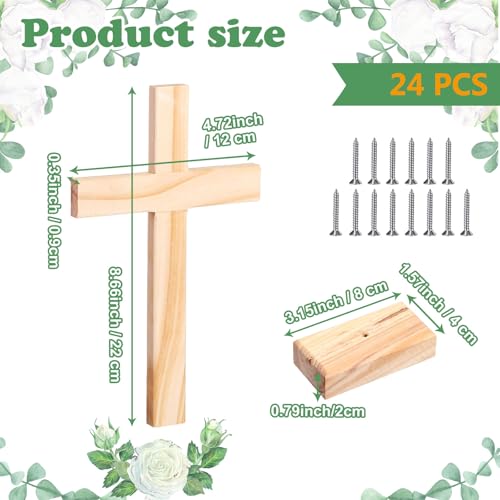 Suzile 24 Pcs Wooden Crosses for Craft Centerpiece Bulk Christian Nativity Tabletop Standing Baptism Religious Church Cross Sunday School First Communion Easter Party Favors, 8.66 x 4.72 Inch