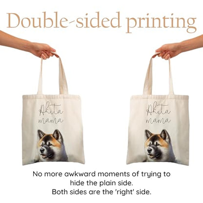 Dog Mom Canvas Tote Bag for Women, Reusable Cotton Shoulder Bag, Dog Lover Gift, Mother’s Day Pet Mom Shopping Tote - color: Akita