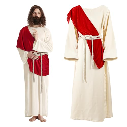 nezababy Jesus Costume Adult Men Biblical Christ Robe Saint Religious Outfit Scarf Waist Rope for Halloween Easter Cosplay - size: Medium